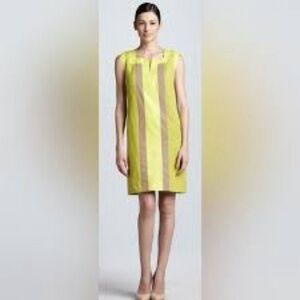 Lafayette 148 New York lime green 100% linen square collar cap sleeve less dress